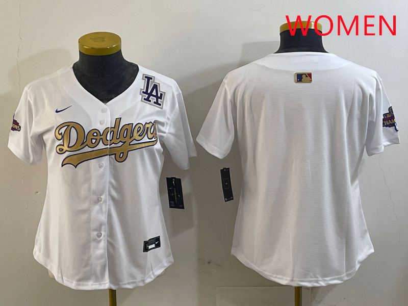 Women Los Angeles Dodgers Blank White Champion gold character 2025 Nike MLB Jersey style 3